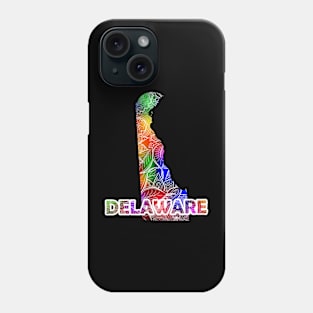 Colorful mandala art map of Delaware with text in multicolor pattern Phone Case