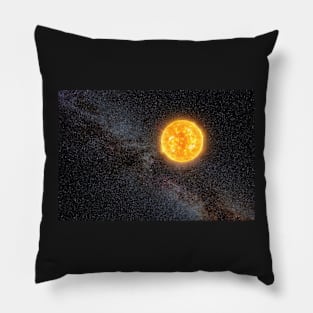 Bright Sun against dark starry sky and Milky Way in Solar System Pillow