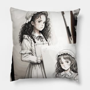 Pencil drawing. Portrait of a young lady Pillow