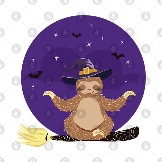 Sloth meditating on witch broom by AnnArtshock