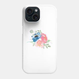 Florals watercolor blush pink and dusty blue Phone Case