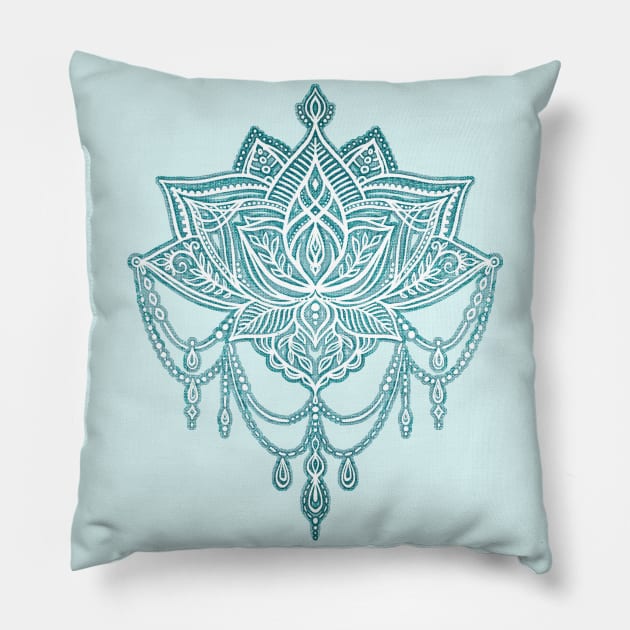 Art Deco Doodle Chandelier Lotus in Textured Teal Pillow by micklyn