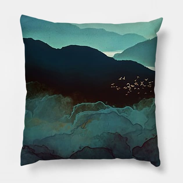 Indigo Mountains Pillow by johnsonmargarette