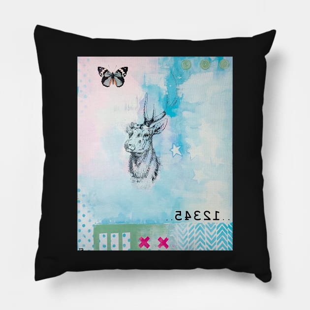 Picture of an original painting, Deer blue Pillow by ColorsHappiness