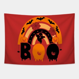 BOO | Halloween | With Ghost, Bats, Fun Rainbow And Jack-O-Lanterns Tapestry