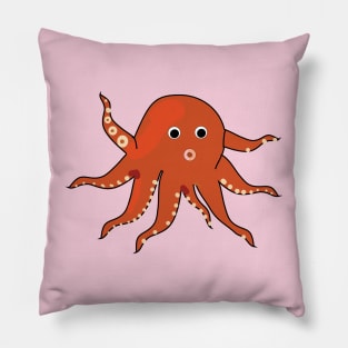 Cute red brown octopus doodle drawing Pillow