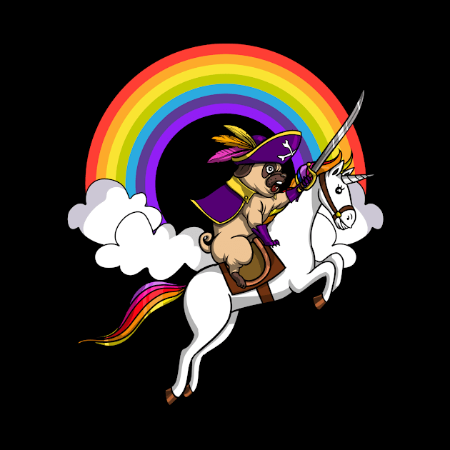 Pug Dog Pirate Riding Unicorn by underheaven