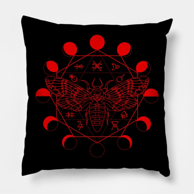 Death's Head Moth, Blood Moon, Alchemical Symbols Pillow by RavenWake