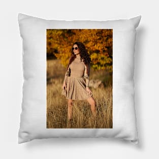 Autumnal portrait of a beautiful woman outdoors Pillow