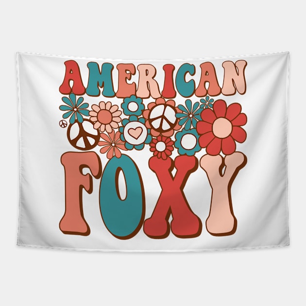 Retro Groovy American Foxy Matching Family 4th of July Tapestry by BramCrye