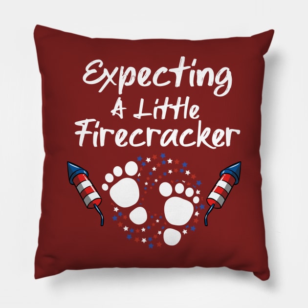 4th Of July Expecting a Little Firecracker Pregnancy Announcement Pillow by MarYouLi