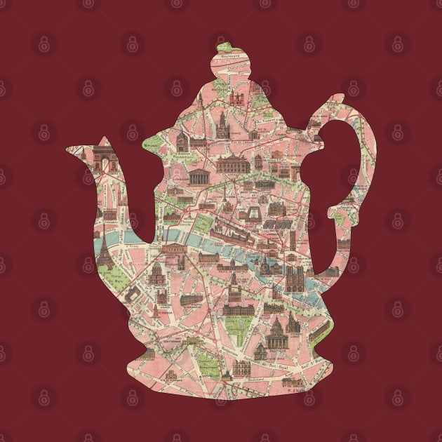 French Teapot cut from 1911 Tourist Map of Paris by tsd-fashion