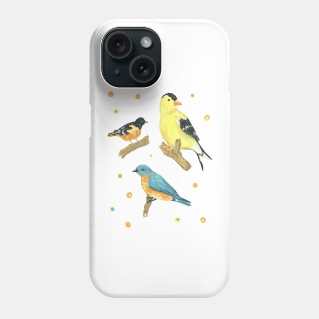 Song Bird Trio (Goldfinch, Oriole and Bluebird) Phone Case by waddleworks