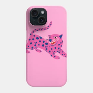 Cute pink cheetah cat illustration Phone Case