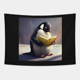 Penguin Peacefully Reading a Book Tapestry