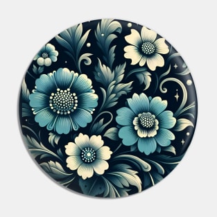 Teal Floral Illustration Pin