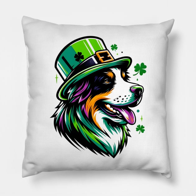 Estrela Mountain Dog Celebrates Saint Patrick's Day Pillow by ArtRUs