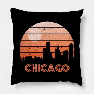 Retro Sunset Chicago Pillow