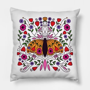 Bright Butterfly and Flowers Pillow