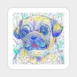 PUG watercolor and ink portrait .2 Magnet