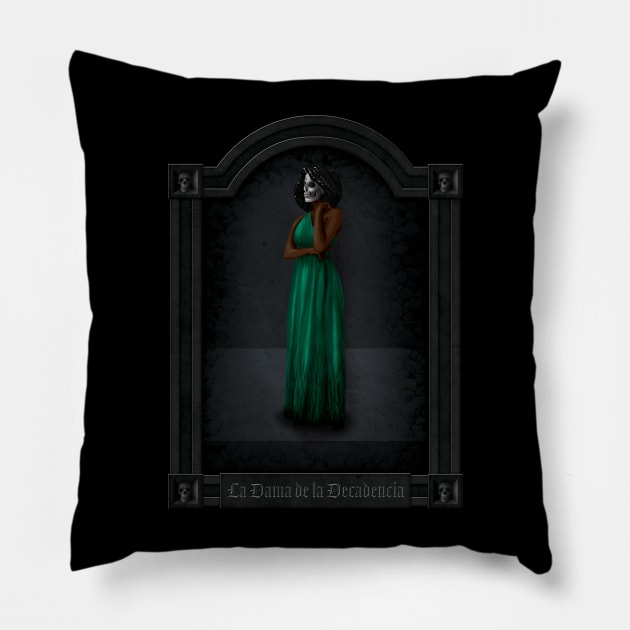 Las Damas Fatales - Lady of Decay Pillow by patrickkingart