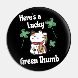 Funny Lucky St Patricks Day Lucky Leprechaun Shamrock Cat Green Thumb Pin