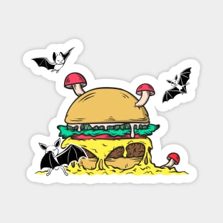 Halloween Bat and Mushrooms Burger Magnet