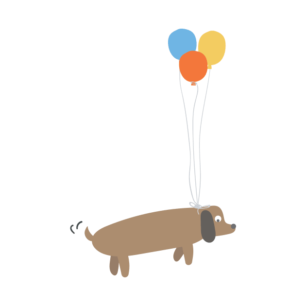 Cute cartoon dog floating with balloons by Spindriftdesigns