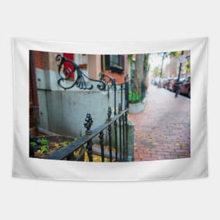 Selective focus on foreground in street scene in plush residential suburb in Boston New England Tapestry