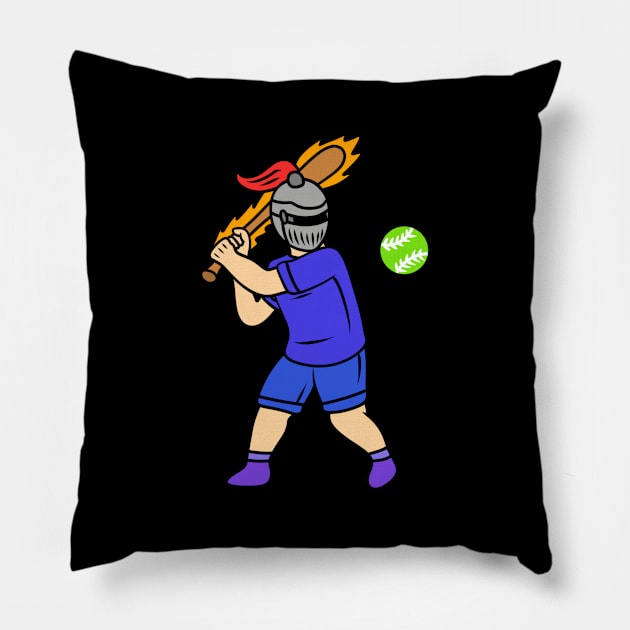 Cute cartoon knight playing softball Pillow by Andrew Hau