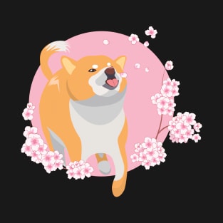 Shiba Inu Catches Sakura Petals T-Shirt