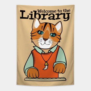 Library Welcome Tiger Cat Tapestry