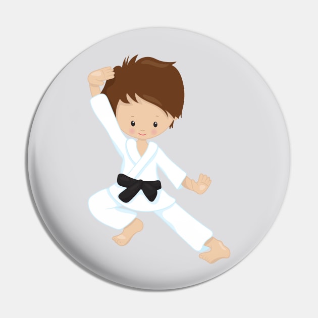 Karate Boy, Cute Boy, Brown Hair, Black Belt Pin by Jelena Dunčević