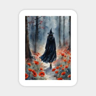 A Witch Walks in Poppy Woods ~ Witchy Art Prints Magnet