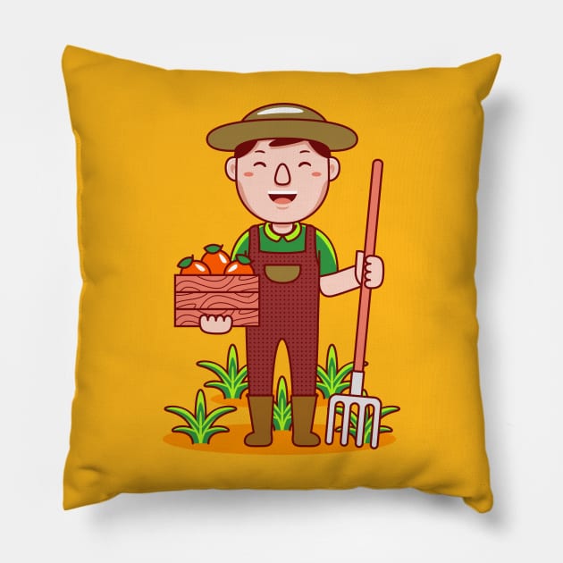 Cute Farmer Cartoon Pillow by MEDZ