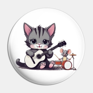 cute kitten playing the guitar with a cute little mouse playing the drum Pin