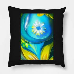 SURREAL WHITE AND YELLOW FLOWERS BLUE BACKGROUND Pillow