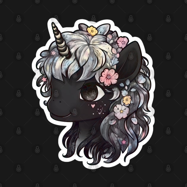 Kawaii Dark unicorn with cute eyes anime style cool hair by The-Dark-King