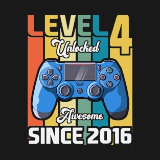 Kid 4 Year Old Birthday Party Level 4 Unlocked Gamer Vintage T-Shirt