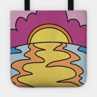 Original 70s Style Sunset Drawing Illustration Design Tote