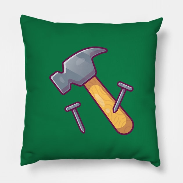 Nails And Hammer Cartoon Pillow by Catalyst Labs