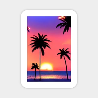 Hot Summer Sunset Palm Tree Beach Ocean Artistic Paradise Magnet