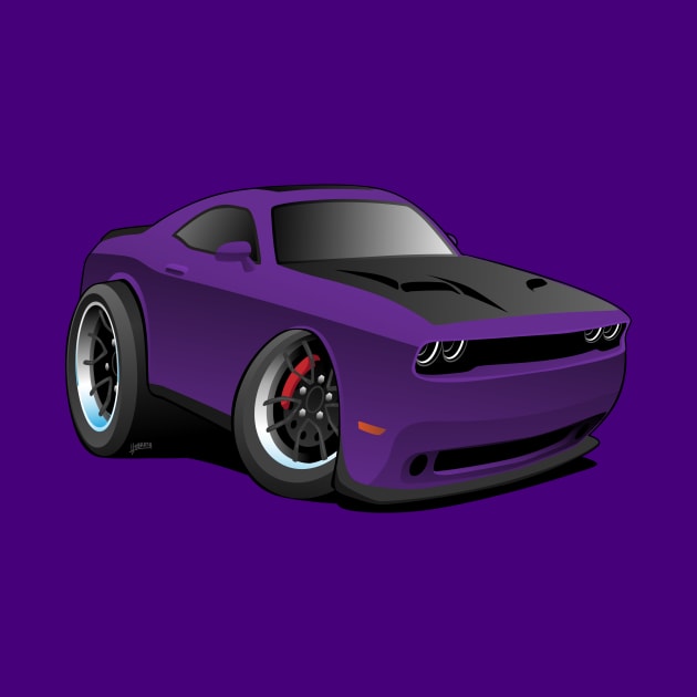 Modern American Purple Muscle Car Cartoon Illustration by hobrath