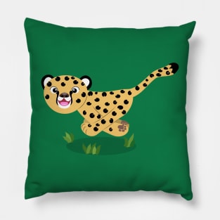 Cute baby cheetah running cartoon illustration Pillow