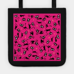 Retro Sassy Tiki Cats with Sparkles (watermelon pink version) Tote