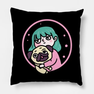 Girl with Pug Dog Lover Puppy Pillow