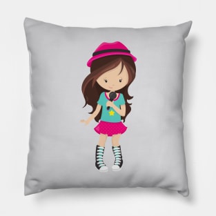 Rock Girl, Brown Hair, Band Singer, Microphone Pillow