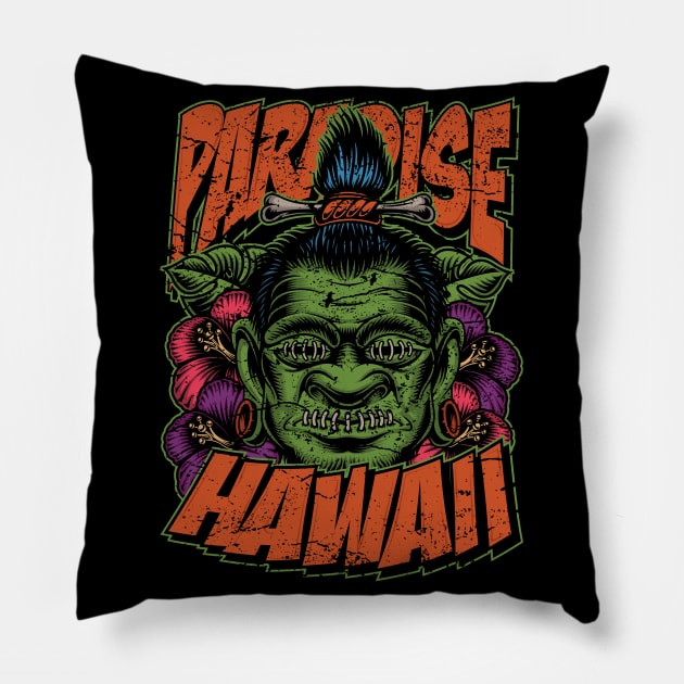Paradise Hawaii Voodoo Mask Pillow by RockabillyM
