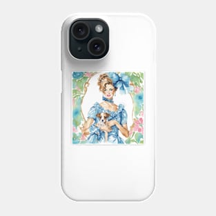 Victorian lady with cute dog watercolor Phone Case