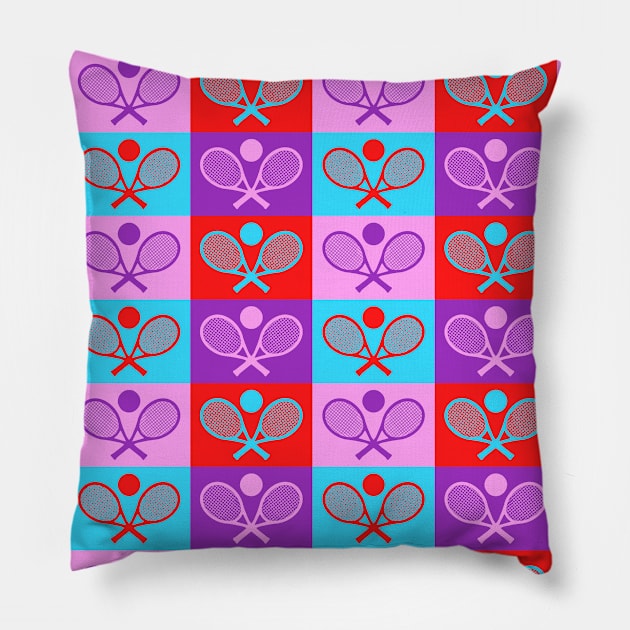 Colorful Checkered Tennis Seamless Pattern - Racket & Ball Pillow by DesignWood-Sport